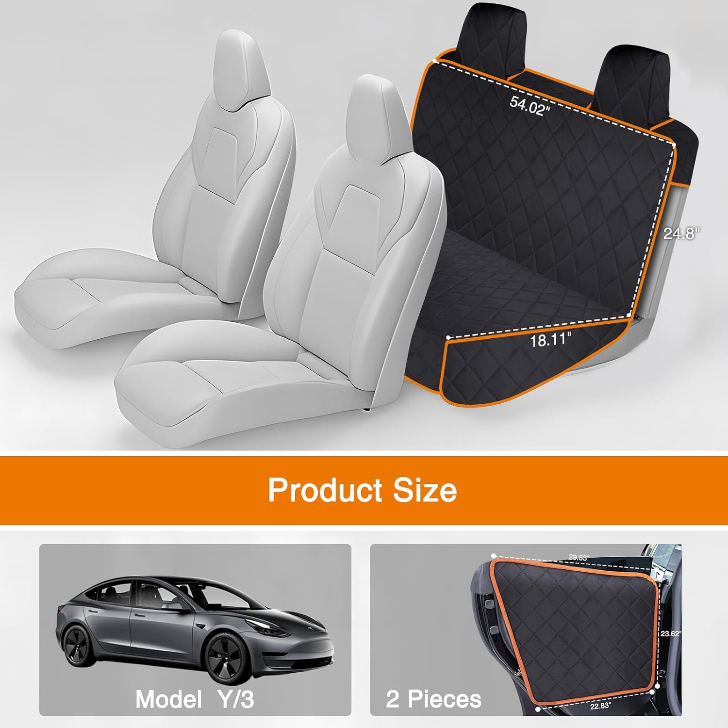 Dog Seat Cover Compatible with Tesla Model Y 2020–2026, Custom Fit Waterproof Back Seat Protector with 2 Door Covers, Nonslip Bench Cover, Middle Seat Belt Access, Machine Washable, Black