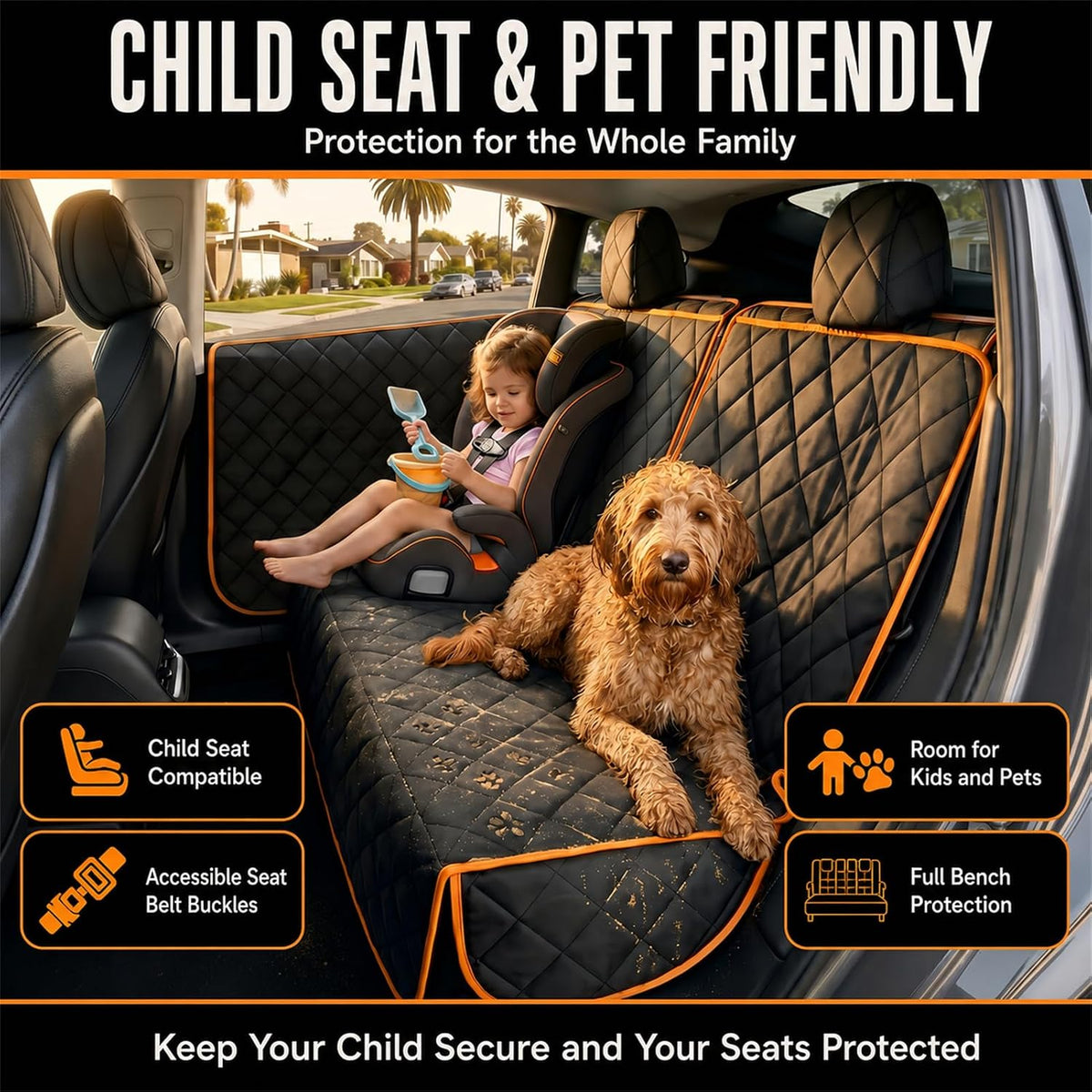 Dog Seat Cover Compatible with Tesla Model Y 2020–2026, Custom Fit Waterproof Back Seat Protector with 2 Door Covers, Nonslip Bench Cover, Middle Seat Belt Access, Machine Washable, Black