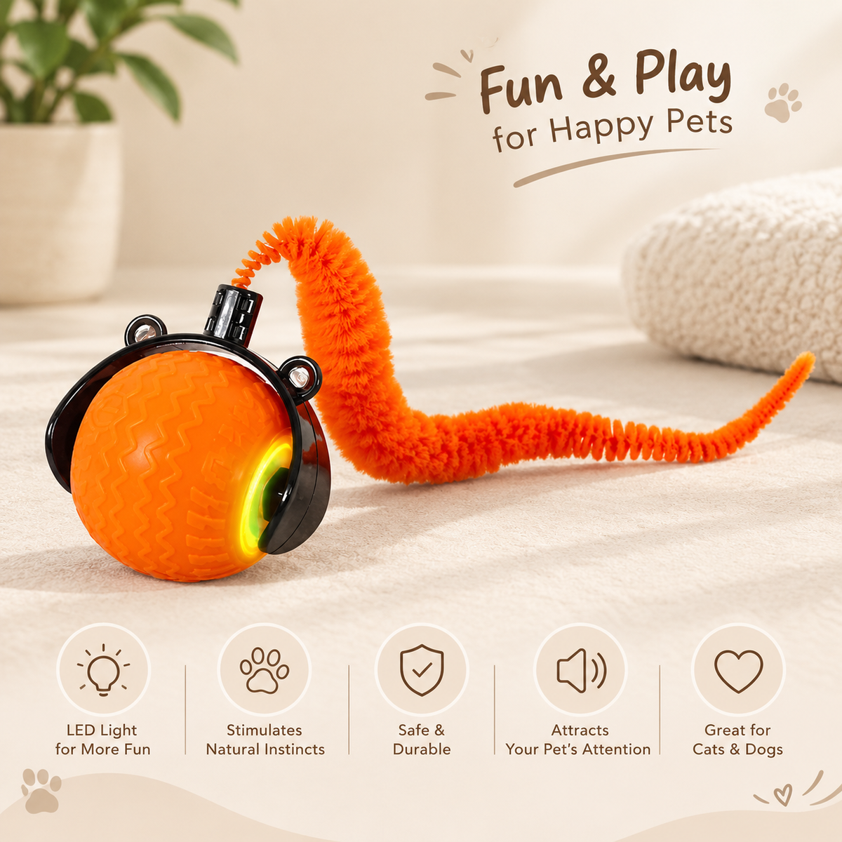 Pelota Interactiva Automática Inteligente con LED para Gatos