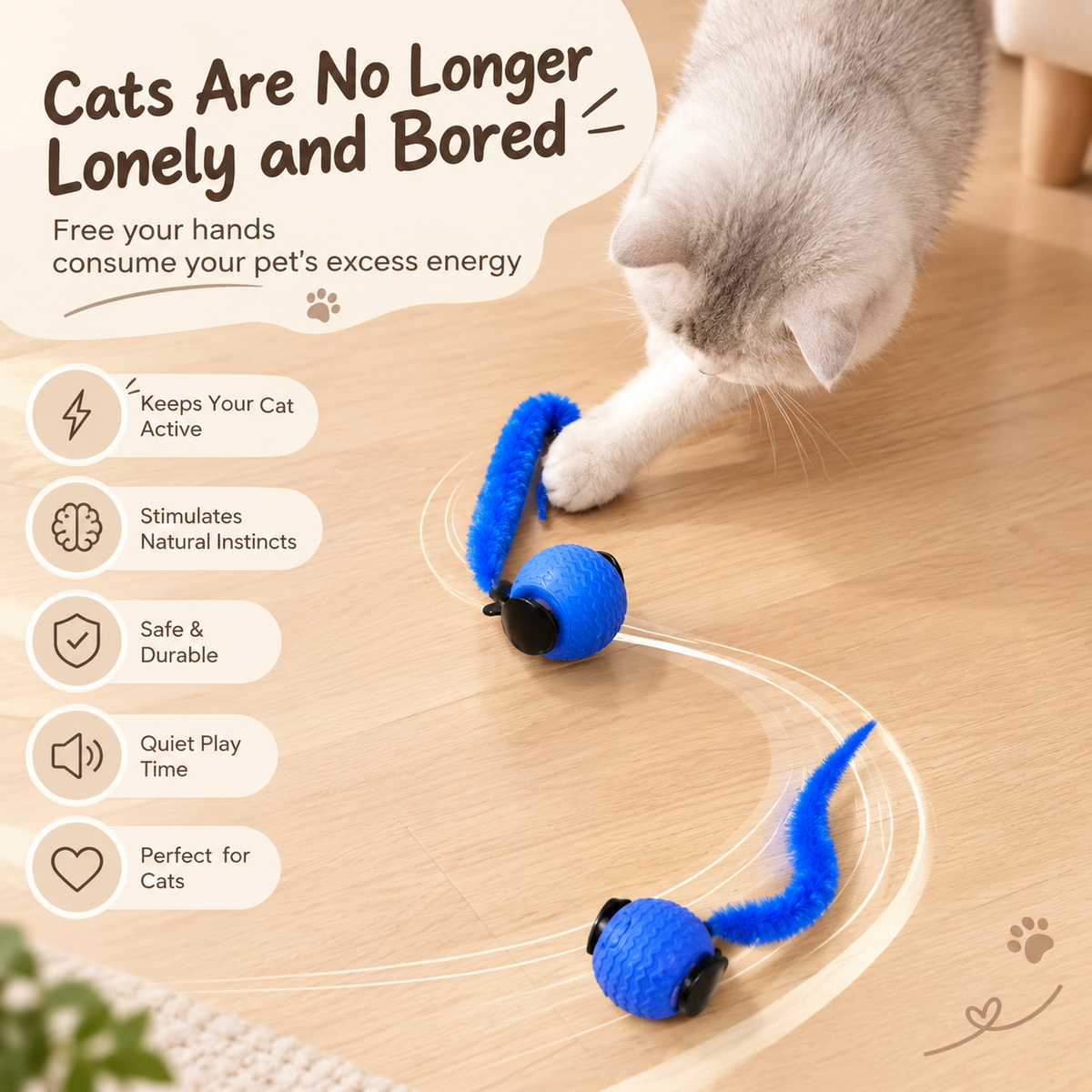 Pelota Interactiva Automática Inteligente con LED para Gatos