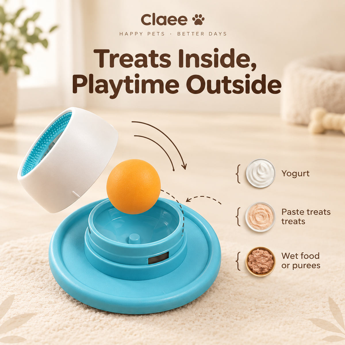 Claoe TreatTumble - Cuenco de alimentación lenta para mascotas