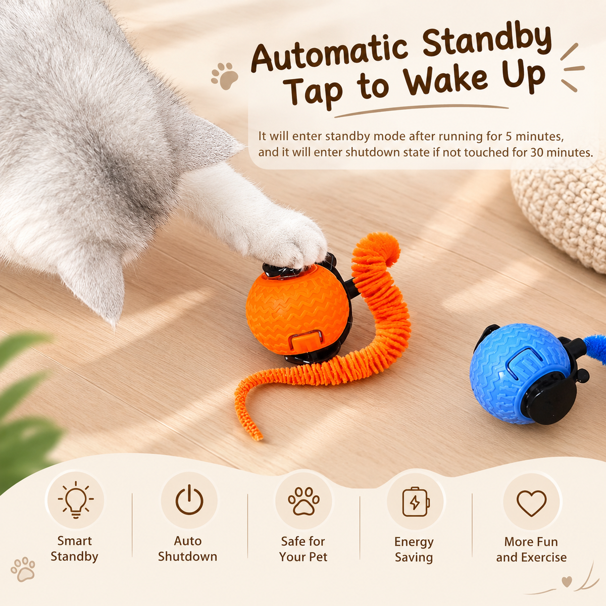Pelota Interactiva Automática Inteligente con LED para Gatos